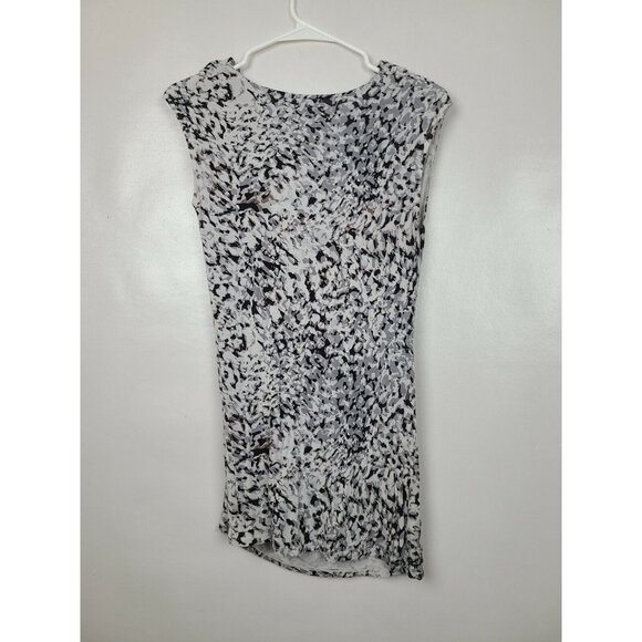 Cabi Womens Sleeveless Ruched Top XS Gray White Animal Print Drape Neck - Picture 3 of 5